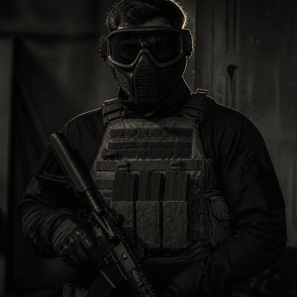 Operador de airsoft no campo